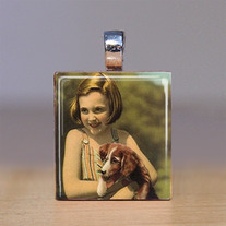 Scrabble Tile Pendant - Dog and Girl - Dogs 12