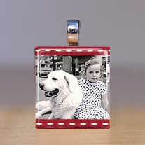 Scrabble Tile Pendant - White Dog and Girl - Dogs 13