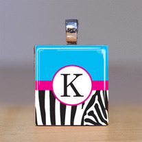Your Initial - Scrabble Tile Pendant - Blue Zebra