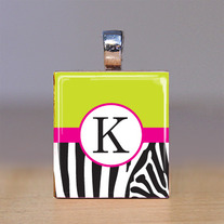 Your Initial - Scrabble Tile Pendant - Green Zebra