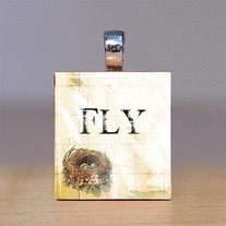Handmade Scrabble Tile Pendant - Words 3 - Fly