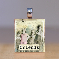 Handmade Scrabble Tile Pendant - Words 6 - Friends