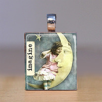 Handmade Scrabble Tile Pendant - Words 9 - Imagine