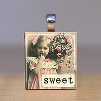 Handmade Scrabble Tile Pendant - Words 10 - Sweet
