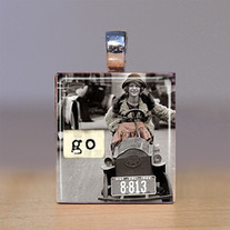 Handmade Scrabble Tile Pendant - Words 11 - Go