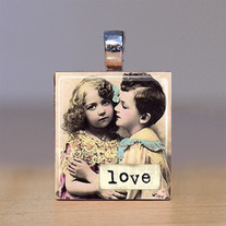 Handmade Scrabble Tile Pendant - Words 12 - Love