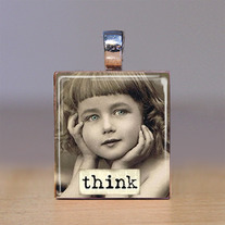 Handmade Scrabble Tile Pendant - Words 14 - Think
