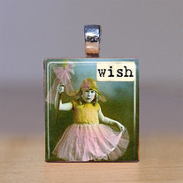 Handmade Scrabble Tile Pendant - Words 15 - Wish