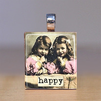 Handmade Scrabble Tile Pendant - Words 18 - Happy