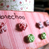 Petite, Tiny, Small, Miniature, Mini, Clay, Rose, Flower, Pink, Stud, Earring, Post, Set, Collection, Lovely, Pink, Purple, Green. 