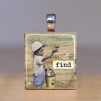 Scrabble Tile Pendant - Beach and Seashells 12