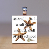 Scrabble Tile Pendant - Beach and Seashells 13