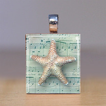 Scrabble Tile Pendant - Beach and Seashells 14