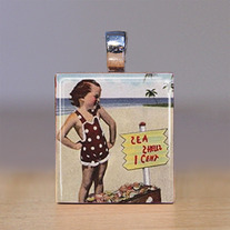 Scrabble Tile Pendant - Beach and Seashells 16