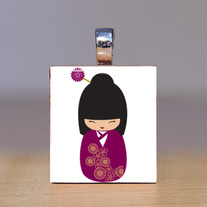 Scrabble Tile Pendant - Japanese Kokeshi Doll 1