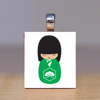 Scrabble Tile Pendant - Japanese Kokeshi Doll 2