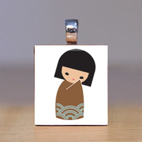 Scrabble Tile Pendant - Japanese Kokeshi Doll 3
