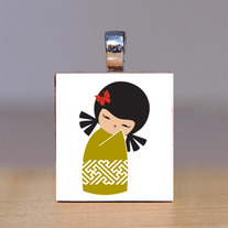Scrabble Tile Pendant - Japanese Kokeshi Doll 4