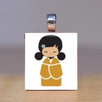 Scrabble Tile Pendant - Japanese Kokeshi Doll 5