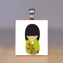 Scrabble Tile Pendant - Japanese Kokeshi Doll 6