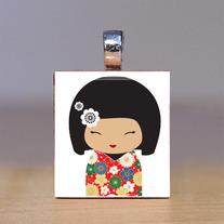 Scrabble Tile Pendant - Japanese Kokeshi Doll 7