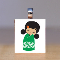 Scrabble Tile Pendant - Japanese Kokeshi Doll 8