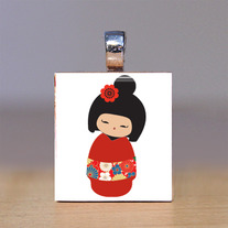 Scrabble Tile Pendant - Japanese Kokeshi Doll 9