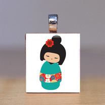 Scrabble Tile Pendant - Japanese Kokeshi Doll 10