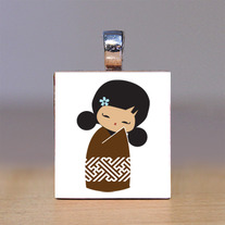 Scrabble Tile Pendant - Japanese Kokeshi Doll 11