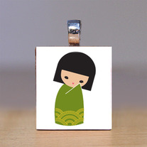 Scrabble Tile Pendant - Japanese Kokeshi Doll 12