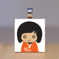 Scrabble Tile Pendant - Japanese Kokeshi Doll 13