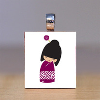 Scrabble Tile Pendant - Japanese Kokeshi Doll 14