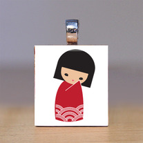 Scrabble Tile Pendant - Japanese Kokeshi Doll 15
