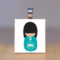 Scrabble Tile Pendant - Japanese Kokeshi Doll 17