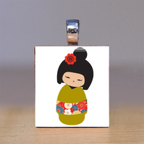 Scrabble Tile Pendant - Japanese Kokeshi Doll 18