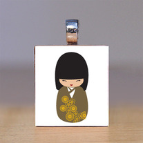Scrabble Tile Pendant - Japanese Kokeshi Doll 19