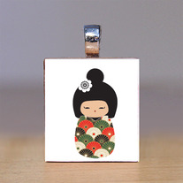 Scrabble Tile Pendant - Japanese Kokeshi Doll 20