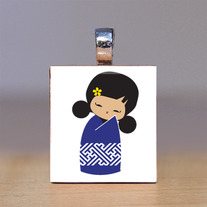 Scrabble Tile Pendant - Japanese Kokeshi Doll 21
