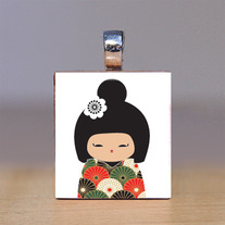 Scrabble Tile Pendant - Japanese Kokeshi Doll 22