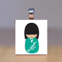 Scrabble Tile Pendant - Japanese Kokeshi Doll 23