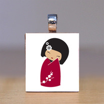 Scrabble Tile Pendant - Japanese Kokeshi Doll 24