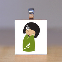 Scrabble Tile Pendant - Japanese Kokeshi Doll 26