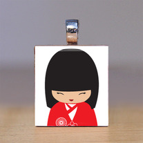 Scrabble Tile Pendant - Japanese Kokeshi Doll 27