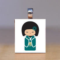 Scrabble Tile Pendant - Japanese Kokeshi Doll 28