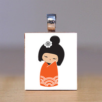 Scrabble Tile Pendant - Japanese Kokeshi Doll 29