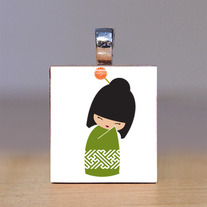 Scrabble Tile Pendant - Japanese Kokeshi Doll 30