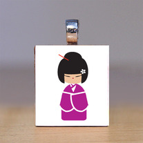Scrabble Tile Pendant - Japanese Kokeshi Doll 31