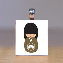 Scrabble Tile Pendant - Japanese Kokeshi Doll 32