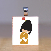 Scrabble Tile Pendant - Japanese Kokeshi Doll 33