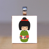 Scrabble Tile Pendant - Japanese Kokeshi Doll 34